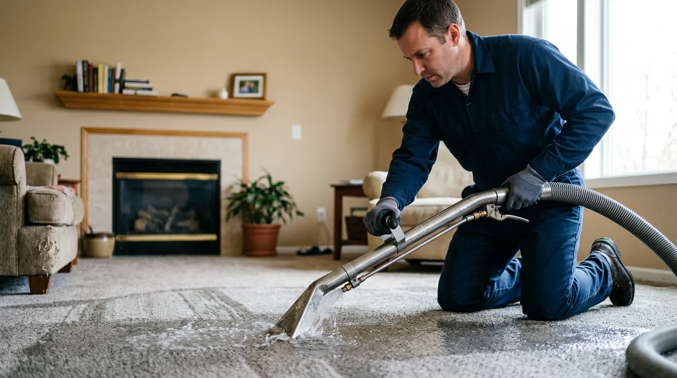 Water damage restoration technician working near Monon, IN
